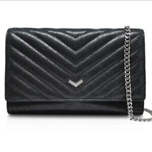 BOTKIER NEW YORK Soho Quilted Black Leather Chain Clutch Wristlet